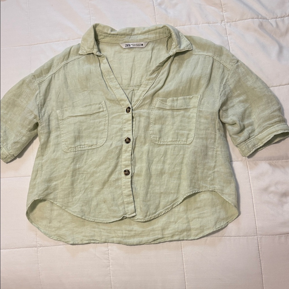 Zara Sage Green Linen Blouse XS